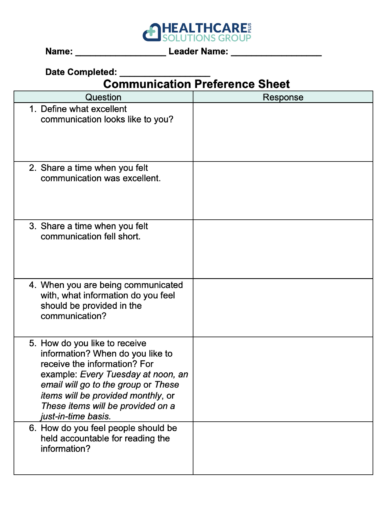 Communications Preference Worksheet | Healthcare Plus Solutions Group